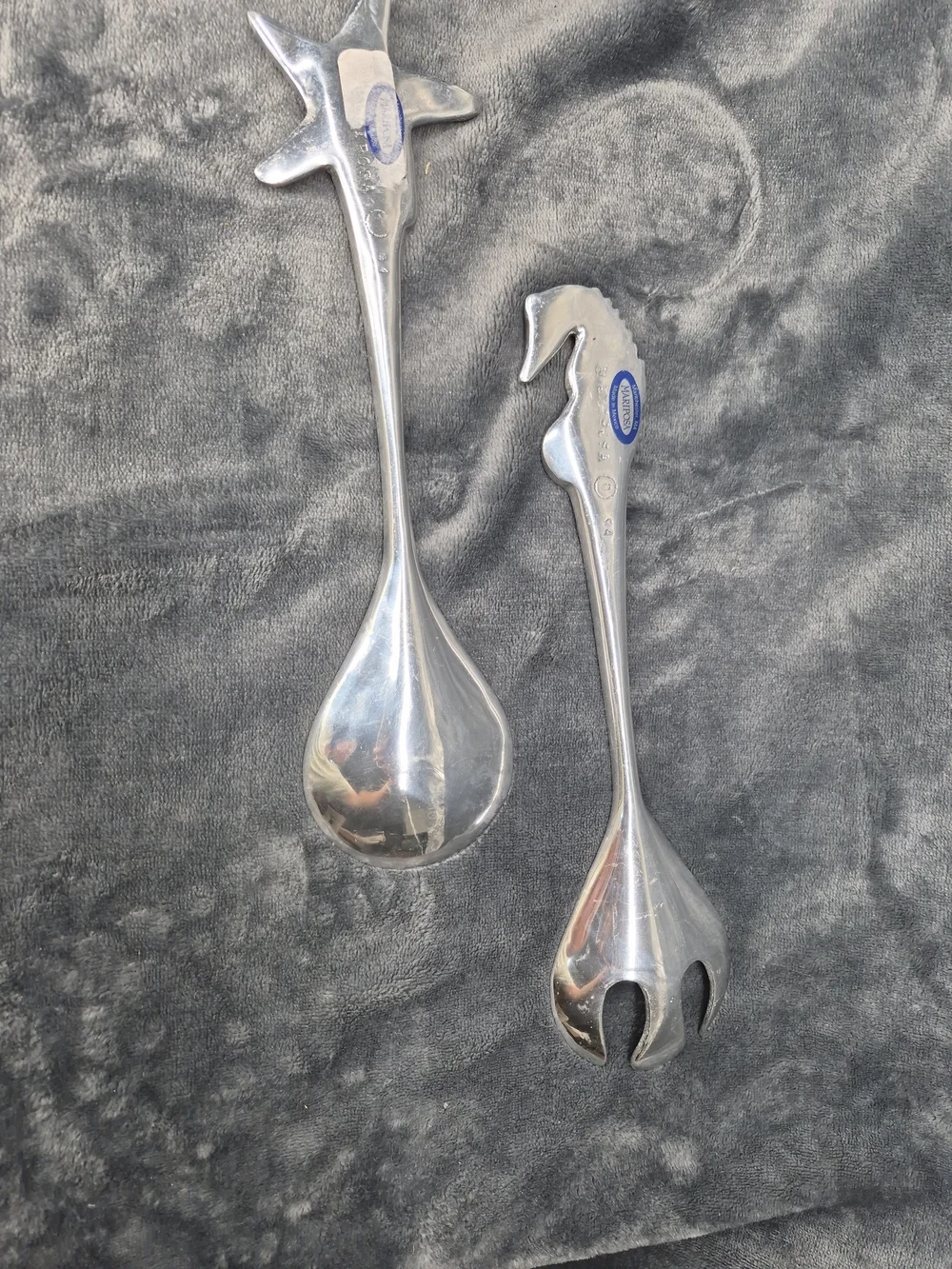 Vintage Mariposa Coral Seashell Aluminum Serving Set Starfish & Seahorse 2 Pcs